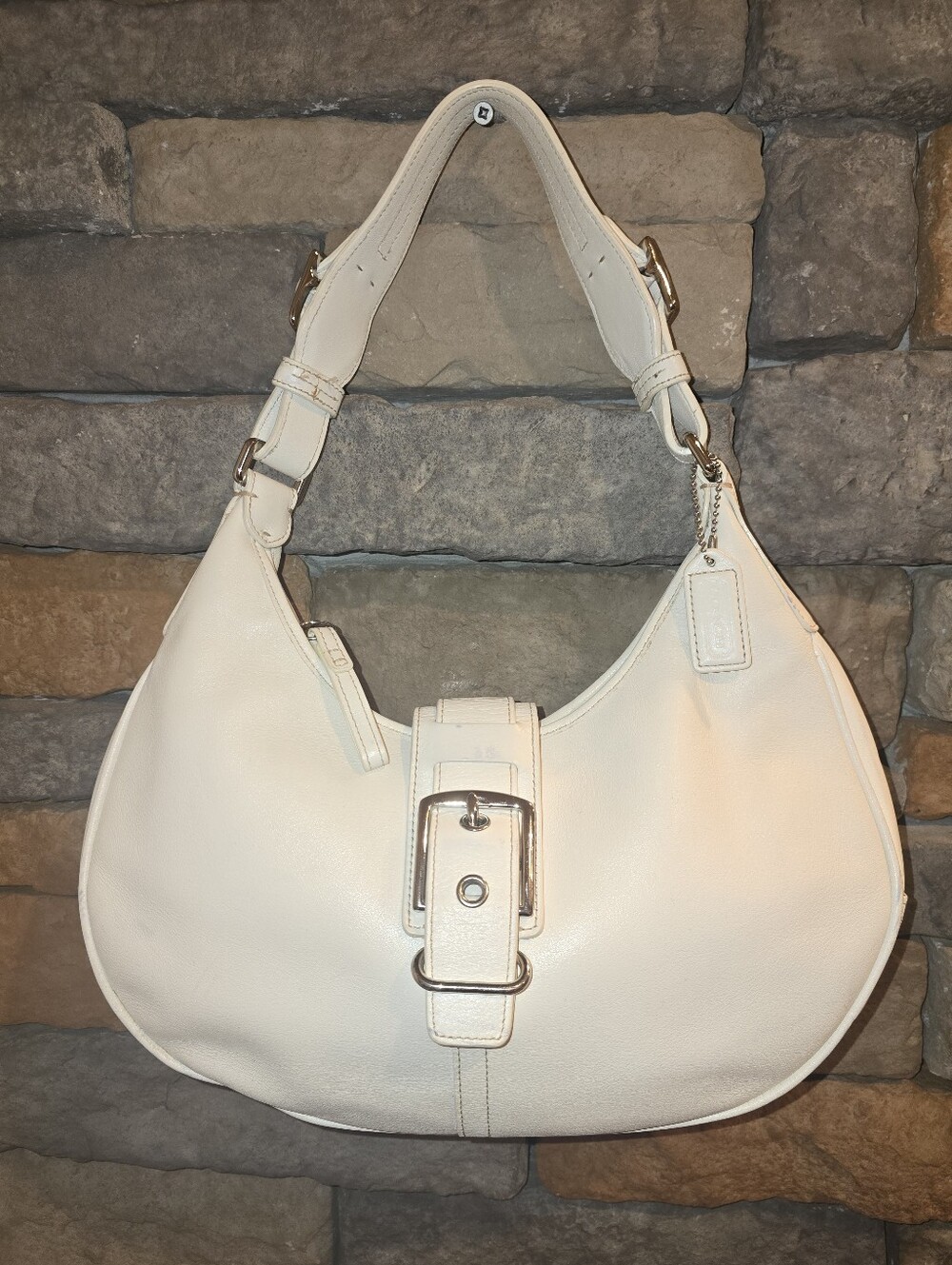Vintage COACH 7548 Hampton Hobo Soho White Leather Shoulder Bag *MARKS & STAINS*